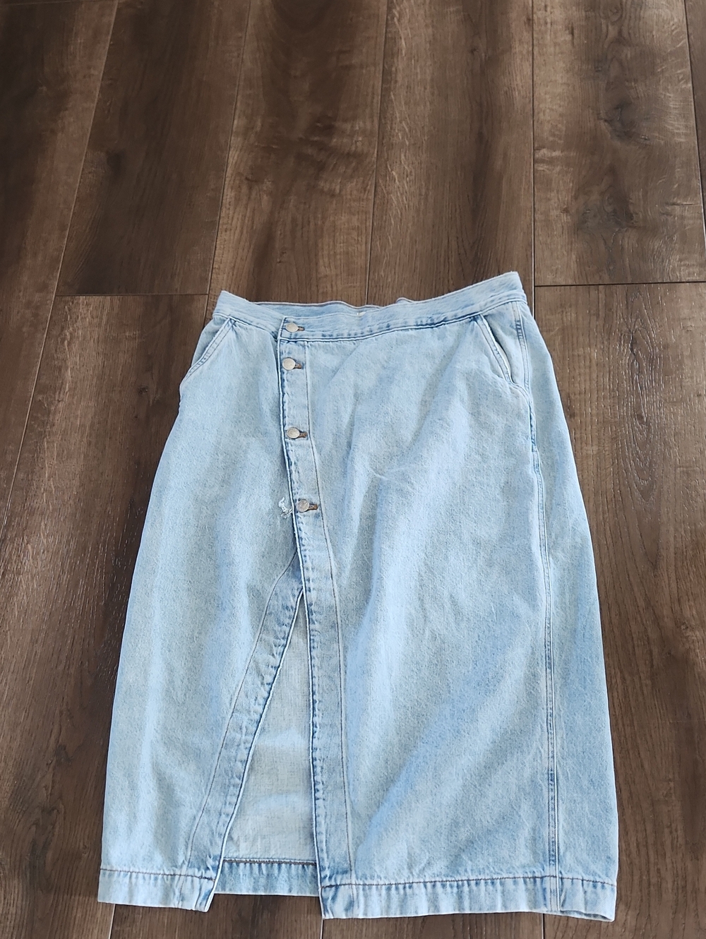 Madewell Light Blue Denim Midi Skirt with Front Buttons